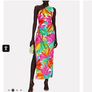 Ronny Kobo Gildo One-Shoulder Floral Satin Midi Dress